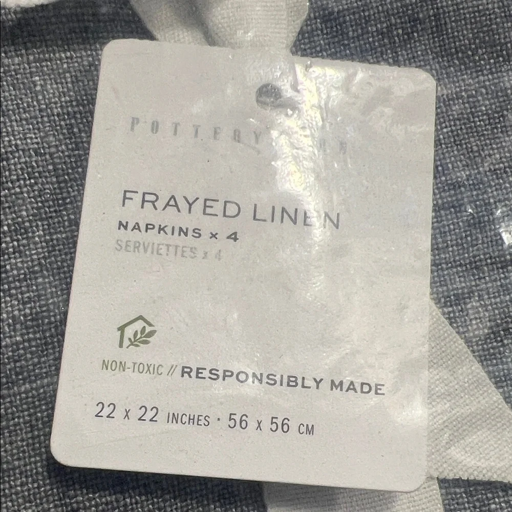 Pottery Barn Frayed Linen Napkins Gray Set of 4 22x22 NWT Table Linens
